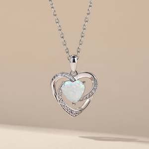 Jeulia Sparkles Heart <b>Opal</b> Rhodium Plated Sterling Silver <b>Necklace</b> with Claw Setting - Product Image 3