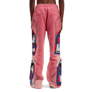 2025 Wholesale Custom Logo Sun Fade 100% Cotton 332gsm Vintage Straight-leg Pants Fleece Baggy <b>Washed</b> Sweatpants with Pocket - Product Image 4