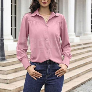 Camisa informal de alta calidad con logotipo frontal sólido para mujer, hecha de algodón, manga larga, secado rápido, transpirable, más vendidos - Product Image 2
