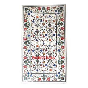 Forme de rectangle de dessus de table de salle à manger d'incrustation de marbre blanc de qualité de haute qualité pour l'exportation et l'importation de but de décoration de maison et d'hôtel - Product Image 1