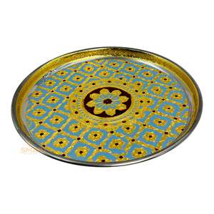 Meenakari Modern Stainless Steel Silver-Plated Round Pooja Thali Tableware with Welding for Home & Wedding Decoration Gifting - Product Image 3