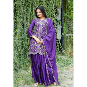 Nueva Llegada de Ropa de Boda Elegante, Kurti de Chinon Bordado con Lentejuelas Premium, Traje Sharara para Mujer - Product Image 1