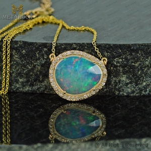 Solid <b>14k</b> <b>Gold</b> <b>Necklace</b> Pave Diamond Jewelry Natural Opal Gemstone Top Quality New Design - Product Image 4