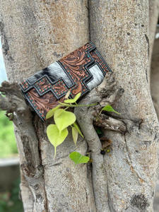 Cartera de mano de cuero de piel para ocultar el pelo, billetera tallada a mano, patrón occidental, tarjetas de cuero de vaca Vintage, billetera en efectivo, regalos - Product Image 2