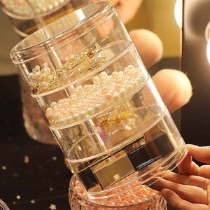 Plateau à bijoux rotatif moderne à 4 niveaux avec couvercle pour le rangement des bagues et des bracelets dans le salon, la garde-robe et la salle de bain - Product Image 3