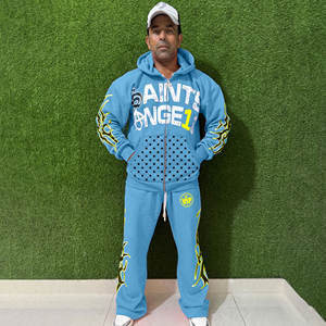 Ensemble de survêtement unisexe en velours 100 % coton, lavage acide, style streetwear, personnalisé OEM, collection hiver 2026, avec sweat à capuche zippé et pantalon de survêtement, motif uni - Product Image 1