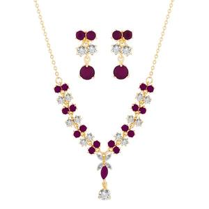Conjunto de joyería fina Suhagan, Collar chapado en oro con rubí y piedra AD FBE0028B - Product Image 1