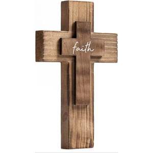 Croix en bois avec gravure de foi pour décoration murale religieuse Croix murale chrétienne avec gravure inspirante pour la maison ou le bureau - Product Image 1