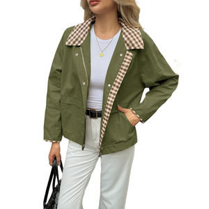 Custom High Quality Canvas <b>Jacket</b> For Women Breathable Design Turn Down Collar <b>Zip</b> <b>up</b> <b>Jackets</b> For Women - Product Image 5