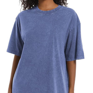 Nouveau T-shirt personnalisé pour femme en polyester/coton délavé à l'acide, motif uni vieilli, séchage rapide, longueur genou, haut court, OEM ODM - Product Image 5