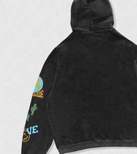 Mens Trendy Washed Hoodie Custom Graffiti Print, Casual <b>Drop</b> Shoulder, Loose Fit Short Hoodie - Product Image 6