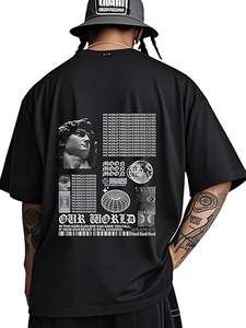 Nouveaux t-shirts oversize en coton tricoté personnalisés à la mode pour l'été, t-shirts graphiques personnalisés en coton tricoté 220 g/m² pour hommes - Product Image 3