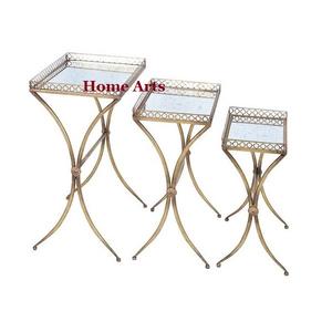 Plateau de service en métal et verre fait à la main avec support, ensemble de 3 tailles différentes, plateau de service en chocolat en Inde - Product Image 1