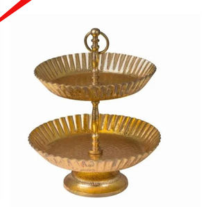 Soporte de pastel de 2 niveles de diseñador con acabado dorado de calidad superior 2025 para bodas y fiestas - Product Image 1