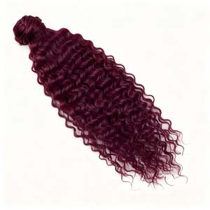 Extensiones de Cabello con Cola de Caballo Rizada y Cordón Ajustable # Cabello Humano Rizado Tipo Kinky Color Borgoña 99J - Product Image 1