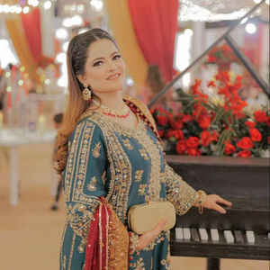 Teal Green Chinon Silk Plazzo Suit With Dupatta Chinon Silk <b>Sequence</b> & Zari & Thread Embroidery Work <b>Top</b> & Palazzo With Dupatta - Product Image 1