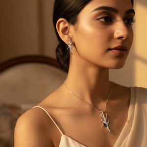 Ensemble de boucles d'oreilles et bracelet en argent 925 saphir de luxe Art Palace, forme animale, taille brillant, sertissage griffe, bijoux de mariage pour femme - Product Image 3