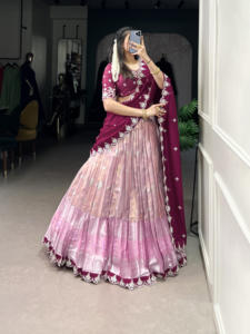 <b>Top</b> Quality Designer Zari Kota Lehenga with Sequins Embroidery Vichitra Silk Dupatta Banglory Blouse for Wedding & <b>Festive</b> Wear - Product Image 6