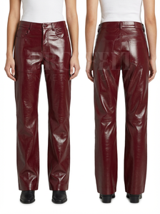 Hot Selling Lambskin Leather <b>Trousers</b> High Shine Straight Leg <b>Belt</b> Loop Paneled Design Fashion Style OEM ODM Street Stye Pants - Product Image 6