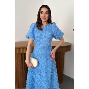 Vestido midi tejido Blue Rose con estampado floral y cintura natural - Product Image 3