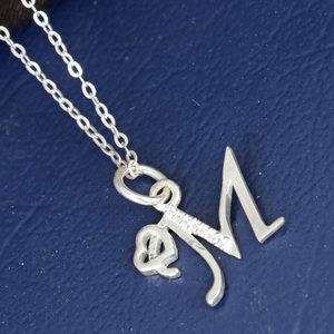 925 Sterling <b>Silver</b> 'M' Initial Pendant Charm with White CZ Gold Plated Women's <b>Necklace</b> - Product Image 5