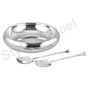 Ensemble de 4 bols à salade classiques écologiques à double paroi en acier inoxydable avec cuillère de serveur - Product Image 1