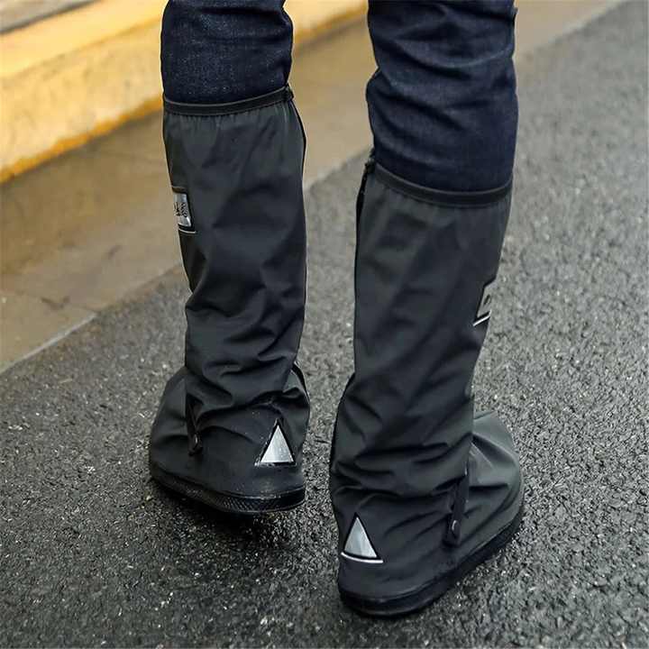 Waterproof Reusable Shoe Covers With Zipper - Non-Slip Rain Boot Covers For Men & Women, With Reflector & Elastic Band