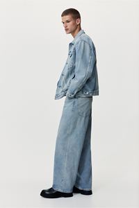 Pantalones vaqueros holgados azules de mezclilla de primera calidad para hombre, pantalones relajados lavados a la piedra de algodón rígido, tobilleros de pierna redondeada, precio al por mayor - Product Image 6