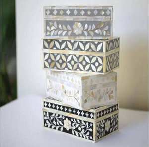 High Quality Handmade Eco-friendly Multicolor Geometric Design Bone Inlay Wood Jewelry Box with Customizable Options - Product Image 3