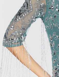 Robe de bal vintage élégante robe fourreau pleine longueur col rond paillettes perlées poly maille tissu brodé motif de fête décontractée - Product Image 6