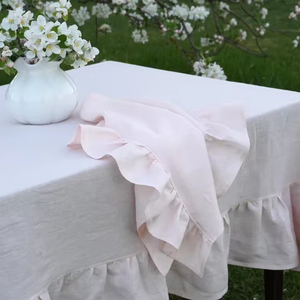 Nappe à volants en lin doux élégant Brunch décor <span class=keywords><strong>de</strong></span> Table <span class=keywords><strong>de</strong></span> <span class=keywords><strong>mariage</strong></span> rose <span class=keywords><strong>Shabby</strong></span> <span class=keywords><strong>Chic</strong></span> nappe à volants nappe <span class=keywords><strong>de</strong></span> taille personnalisée - Product Image 2