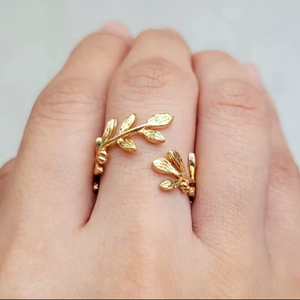 Leaf <b>Ring</b> Adjustable Open Design Minimalist <b>Ring</b> 925 Sterling Silver 14k Gold Plated Gift Under - Product Image 1
