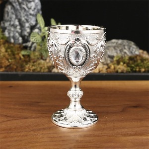 Floral Embossed <b>Metal</b> Cocktail Glasses Set of 2 with Stand Enhancing Sophistication And Presentation For Wine & Drinks - Product Image 4
