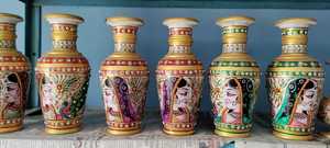 Custom Handmade Marble Decorative Flower <b>Vases</b> in Indian Painting Themes Embellished with <b>Stones</b> for Resale by Home Decor Stores - Product Image 4