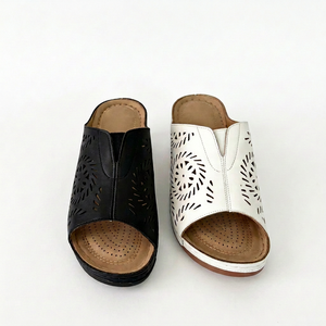 Mules plates pour femmes en cuir PU découpées au laser, respirantes, style bohème, sandales gladiateur, pantoufles - Product Image 1