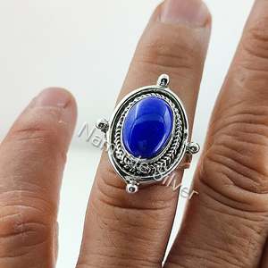 Handmade 925 Sterling <b>Silver</b> Women's <b>Statement</b> <b>Ring</b> with Blue Lapis Lazuli Gemstone Natural Lapis for Promises - Product Image 1