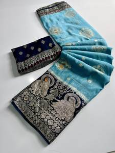 La textura suave y tejida a mano garantiza la comodidad, el Sari de seda que brilla bajo las luces nocturnas, lo que lo hace perfecto para bodas/fiestas - Product Image 6