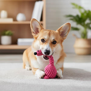 Jouet en corde flamant rose écologique et adorable pour chiens et chats, balle interactive en lin et coton, durable et respectueuse des animaux, livrée avec un sac - Product Image 3