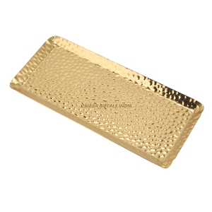 Bandeja de servicio redonda dorada sofisticada con acabado suave y Diseño Contemporáneo, perfecta para reuniones y exhibiciones elegantes - Product Image 1