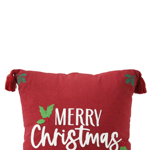 Embroidered Red color 18 * 18 Inch Throw Cotton <b>Christmas</b> Customized <b>Cushion</b> Cover for Hot Sale - Product Image 2