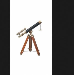 Télescope antique en laiton avec trépied en bois, télescope décoratif nautique vintage pour la maison, le bureau et les collectionneurs - Product Image 1