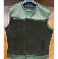 Gilet en cuir de vachette véritable premium pour homme, vert, avec panneaux gaufrés, motif uni, style vintage, gilet de motard en denim, logo sur le devant