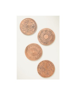 Hand-embossed round metal <b>coasters</b> with floral antique artwork and durable finished for parties and daily <b>table</b> use - Product Image 6