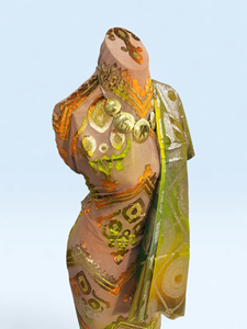 Beige Maqbal Dirac Fabric with Multicolor Embroidery & Matching <b>Green</b> Jacquard Shawl Luxury Wedding Set - Product Image 2