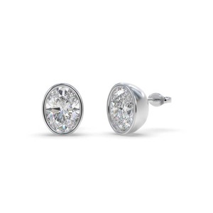 Pendientes de Diamantes Finos con Corte Oval Radiante y Engaste de Bisel, 0.30 Ct, Diamante Cultivado en Laboratorio en Platino, Regalo de Aniversario de Bodas - Product Image 3