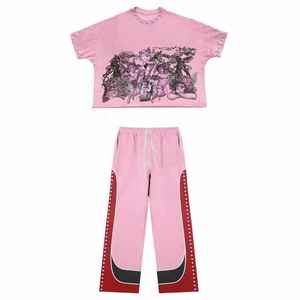 Conjunto Deportivo de Algodón de Alta Calidad con Camiseta Estampada y Pantalones a Juego, Ropa de Salón Cómoda de Dos Piezas para Venta al por Mayor - Product Image 4