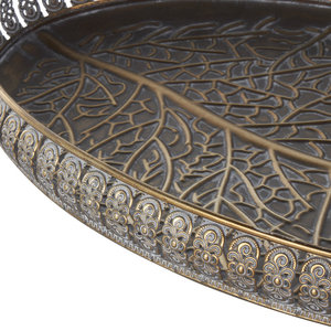 Bandeja ovalada con diseño de hoja en relieve de aluminio antiguo con asa para decoración a bajo precio de la India - Product Image 3