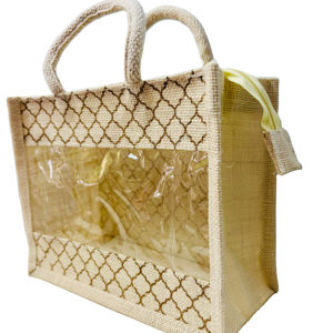 Venta al por mayor Mini yute bolsa de compras Ventana de PVC transparente de calidad superior logotipo personalizado cremallera duradera elegante moda señora comestibles - Product Image 1