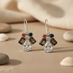 Women's Silver Gemstone Statement <b>Fashion</b> <b>Drop</b> <b>Earrings</b> Elegant Jewelry Accessory - Product Image 1