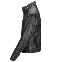 Blouson en cuir de motard pour homme, style streetwear, personnalisé, en cuir de vachette, col montant, effet vieilli avec marques rustiques naturelles, pour l'hiver, vente en gros